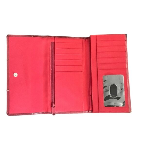 Buxton Wallet Genuine Leather Red 4.5"x7.5" Credit Card Holder Organizer - Picture 2 of 7